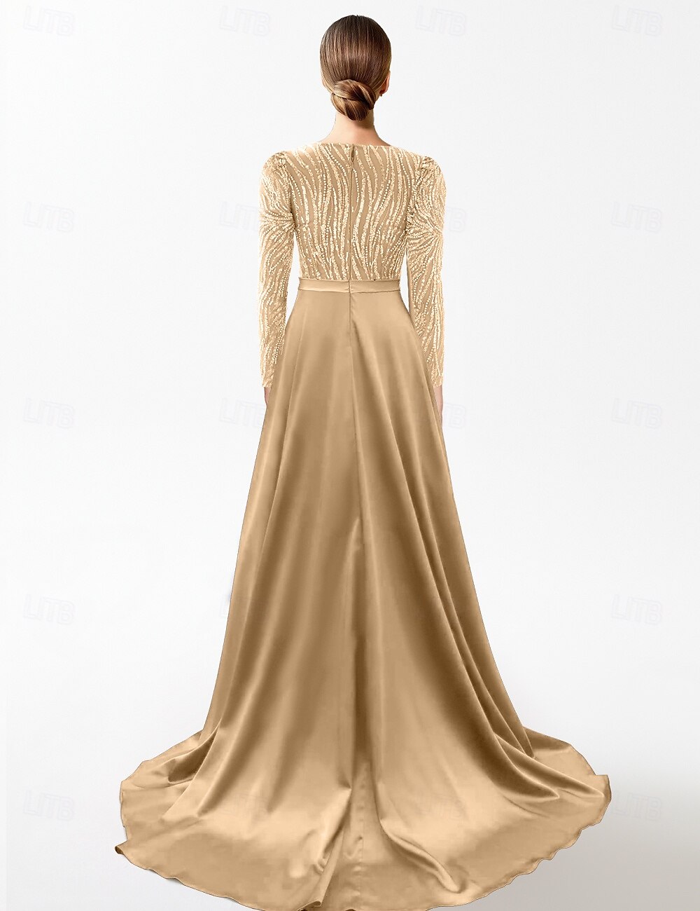 A-Line Evening Gown Elegant Dress Formal Floor Length 3/4 Length Sleeve V Neck Pocket Satin with Rhinestone Glitter 2025 2025 - $214.99 –P2