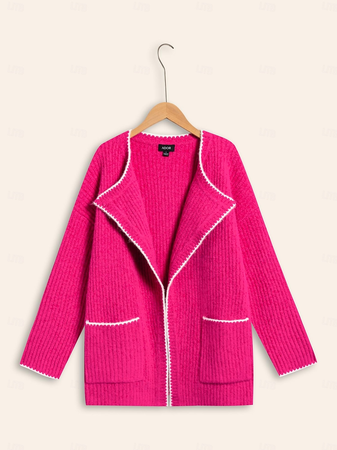 Dam Kofta Nedvikt Ribbad Sticka Ullblandning Färgblock Drop Shoulder Höst vinter Ledigt / vardag Ledigt vardag Långärmad Kontrastfärg Rosenröd S M L 2025 - $9.99 –P8