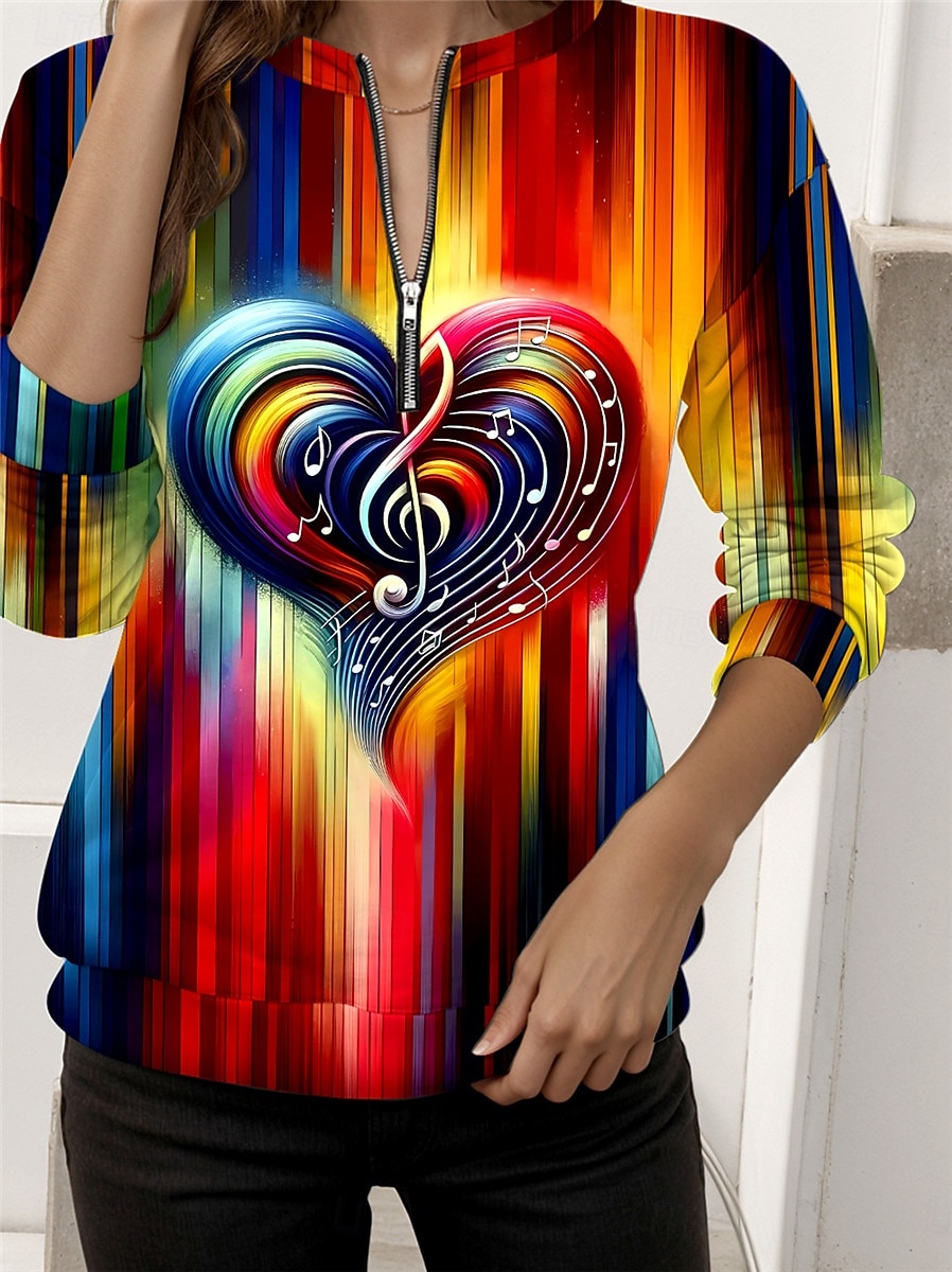 Maglione a Zip da Donna a Quarti Cuore Grafico Street Dailywear Stampa Casual Collo Tondo Maniche Lunghe Micro-elastico Autunno Inverno Comodo Traspirante Tessuto Morbido del 2025 a $27.99 –P3