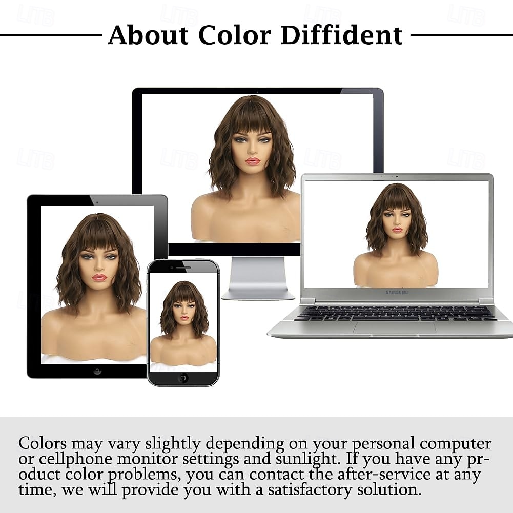 Wigs for Women Short Wavy Bob Wig with Bangs Medium Lenth Synthetic Hair for Daily Party 2025 - $18.99 –P10