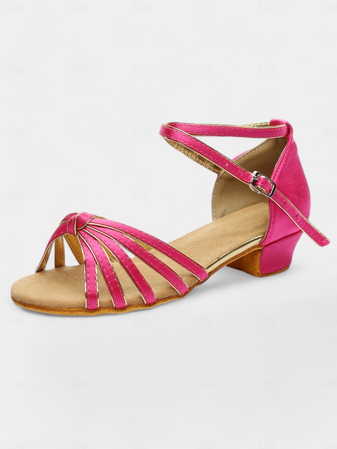 sandali da ballo latino in raso da donna con design a cinturini, suola in morbida pelle scamosciata e tacco basso - perfetti per balli da sala, salsa e balli sociali del 2025 a $34.99 –P5