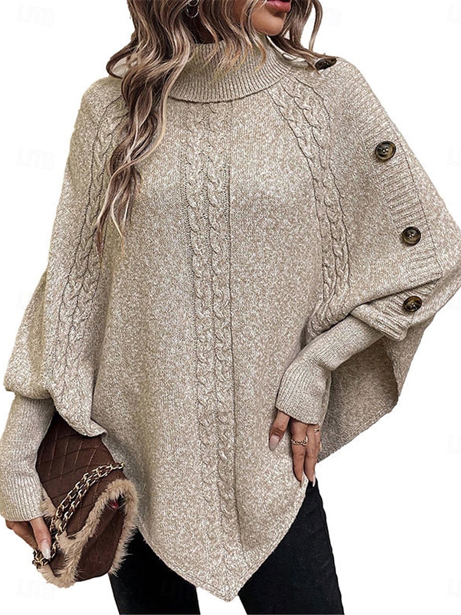 Dam Tröja Pullover tröja Ledigt Mjukt Ren färg Ribbad Polokrage Knappar Stickat Fladdermusärm Långärmad Vanliga toppar Sticka Utomhus Dagligen Helgen Kaki Höst Vinter 2025 - $51.99 –P1