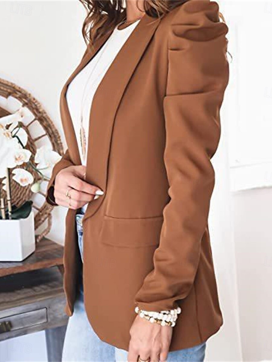 Women's Blazer Work Pocket Solid Color Breathable OL Style Regular Fit Outerwear Long Sleeve Fall Black S 2025 - $39.99 –P8