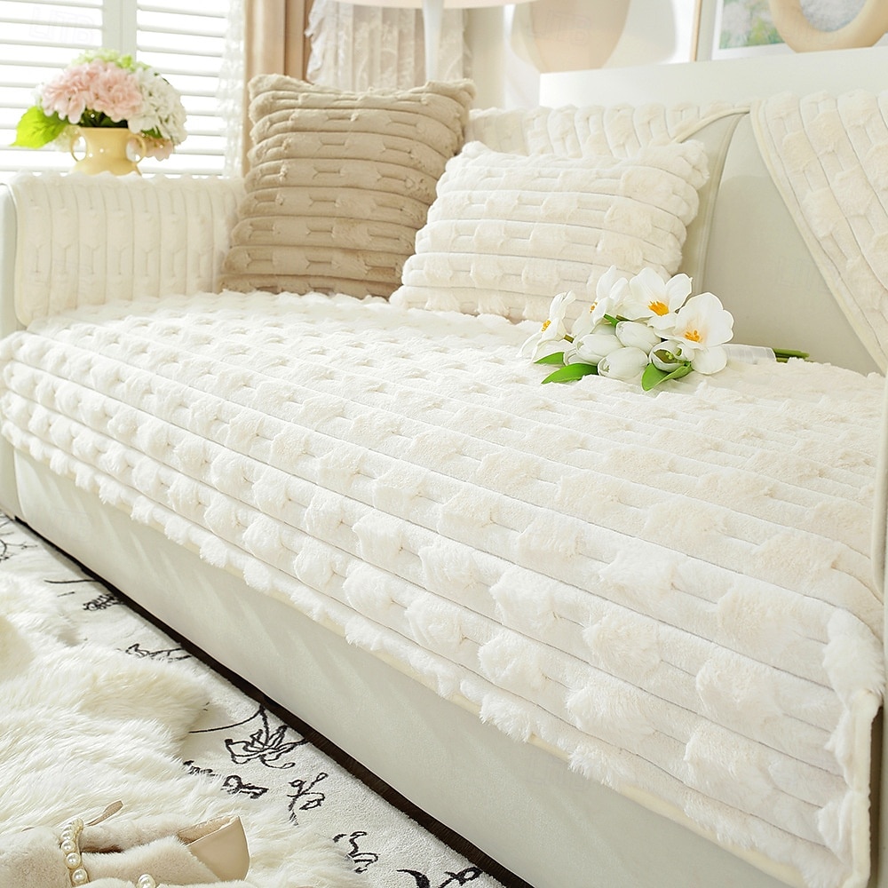 soffice e soffice peluche di coniglio, copridivano comodo e morbido, perfetto per aggiungere calore e comfort, elegante protezione per mobili per l'arredamento del soggiorno del 2025 a $13.99 –P6