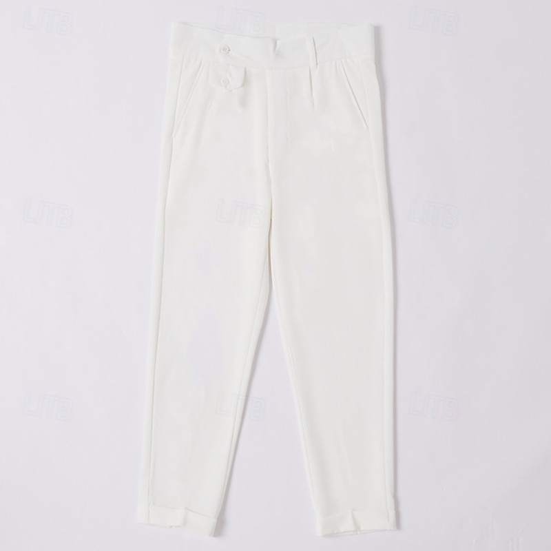 Homme pantalon de costume Pantalon Pantalon plissé Pantalon de costume Pantalon Gurkha Poche Taille haute Plein Confort Mariage Bureau Travail Elégant Rétro Vintage Noir Blanche Taille haute de 2025 ? $15.49 –P1
