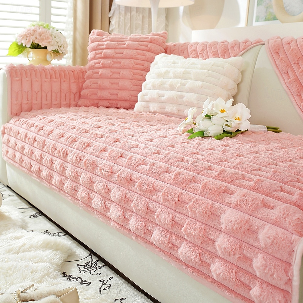 soffice e soffice peluche di coniglio, copridivano comodo e morbido, perfetto per aggiungere calore e comfort, elegante protezione per mobili per l'arredamento del soggiorno del 2025 a $13.99 –P11
