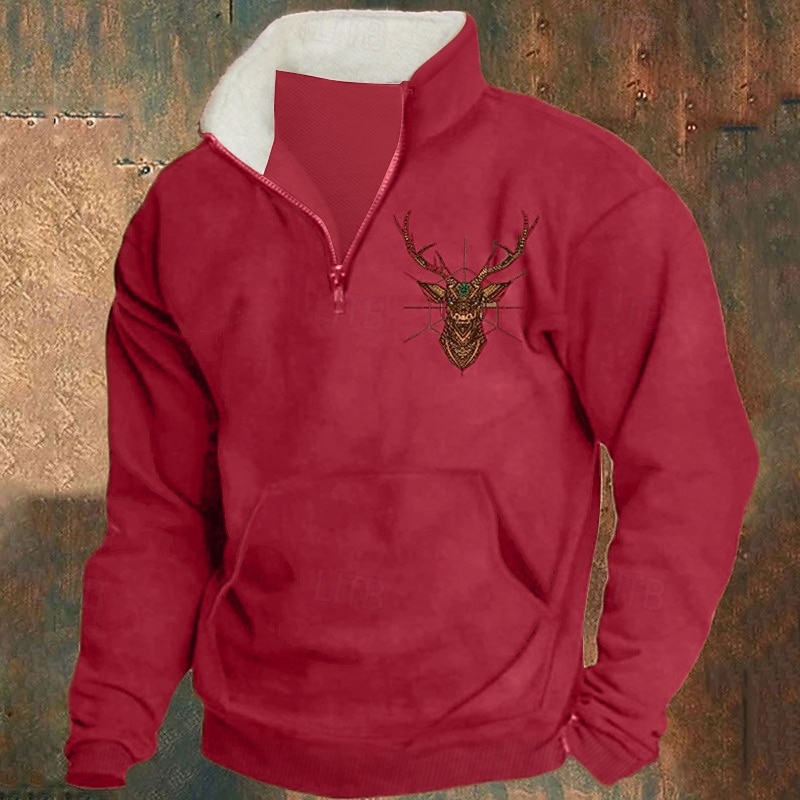 Per uomo Maglia Felpa con zip corta Nero Rosso Blu Cachi Mezza zip Renna Stampato Natale Quotidiano Ferie Poliestere Streetwear Casual Bavarese Autunno & Inverno Abbigliamento Felpe con cappuccio del 2025 a $30.99 –P13