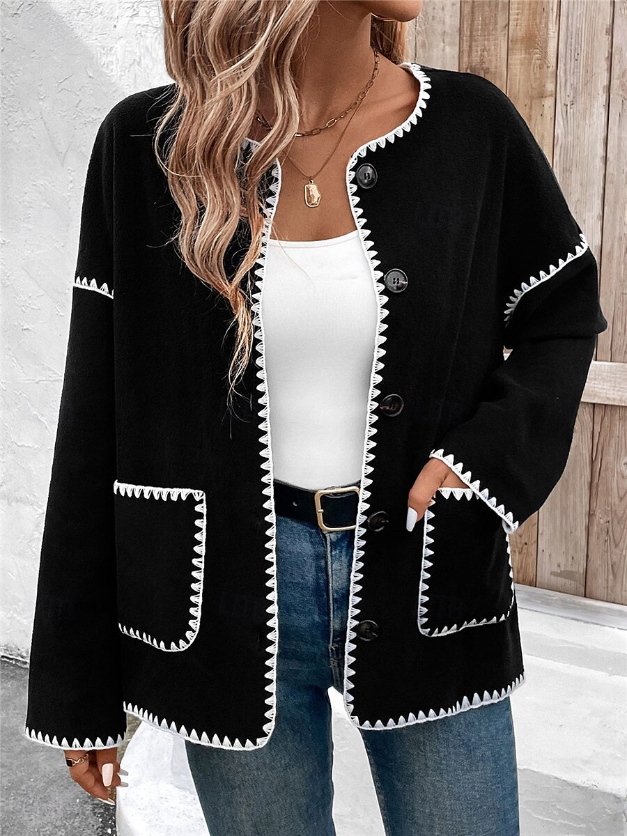 Veste décontractée Femme Extérieur Plein Air Usage quotidien mode Décontractées Avec poches Normal Manteau Noir Automne Hiver Boutonnage Simple Ras du cou Standard S M L XL de 2025 ? $62.99 –P5