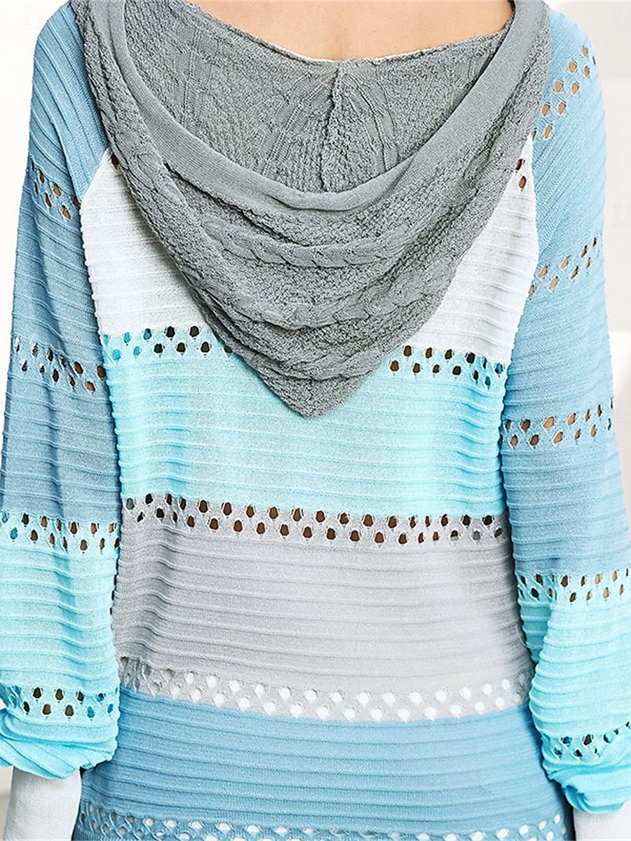 Women's Sweater Pullover Sweater Jumper Casual Soft Pure Color Ribbed Hooded Hollow Out Knitted Long Sleeve Regular Tops Knit Outdoor Daily Weekend Blue Gray Fall Winter 2025 - $56.99 –P4