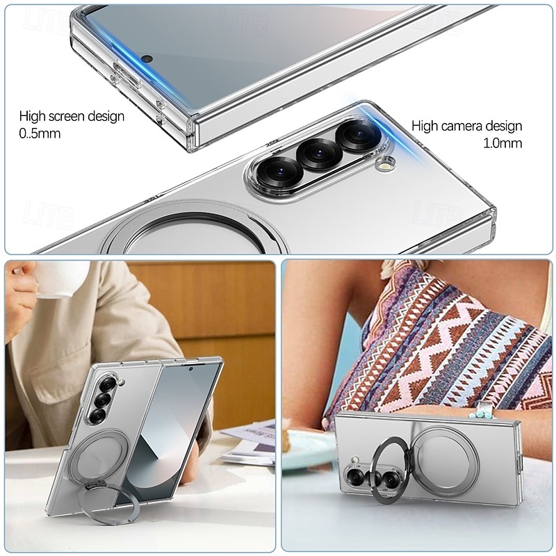Phone Case For Samsung Galaxy Z Fold 6 Back Cover with Stand Holder Transparent Support Wireless Charging PC 2025 - $26.99 –P4