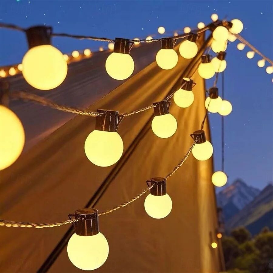solenergi utendørs vanntette g50 pære lysstreng 5m 7m perfekt for jul, bakgård utendørs terrasse camping atmosfære dekorasjon 2025 - $65.99 –P6