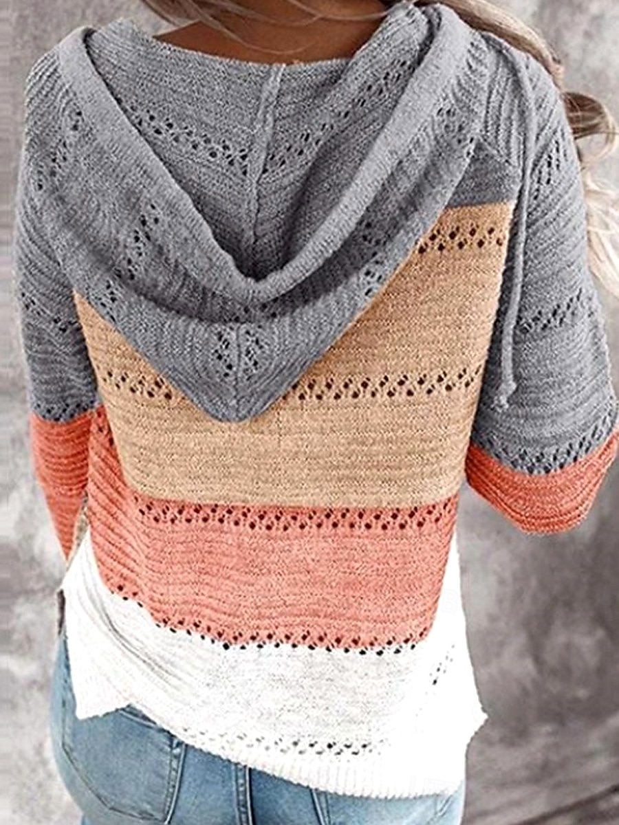Dame Genser Pullover genser Fritid Myk Stripet Riflet Med hette Strikket Langermet Vanlige topper Strikke utendørs Daglig Helg Rosa Vin Høst Vinter 2025 - $52.99 –P6