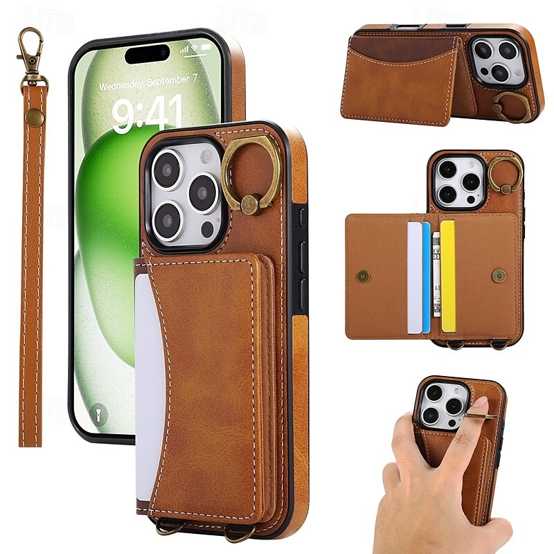 Phone Case For iPhone 16 Pro Max Plus iPhone 15 Pro Max Plus iPhone 14 13 12 11 Pro Max Plus iPhone 14 Pro Max iPhone 13 12 11 Pro Max Back Cover with Stand Holder with Wrist Strap Card Slot Retro 2025 - $21.99 –P11