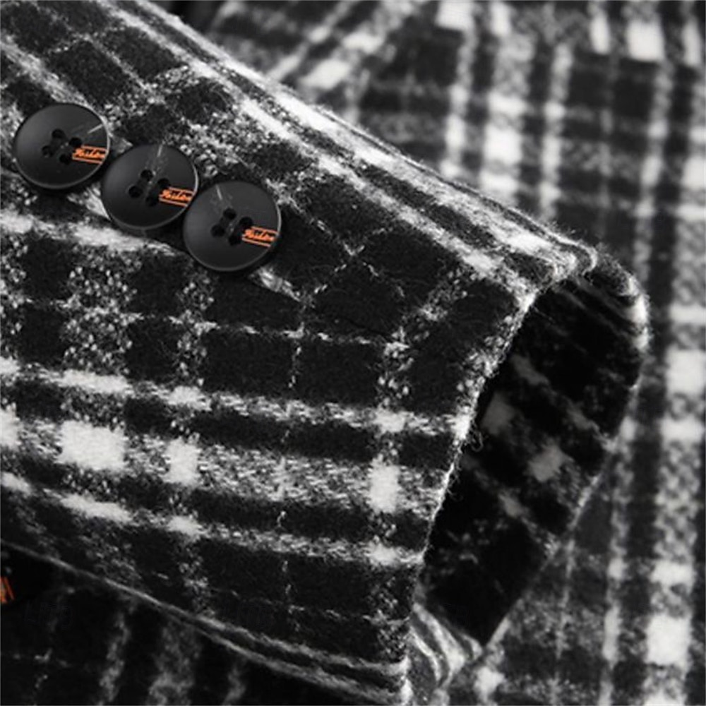 Men's Blazer Business Cocktail Party Wedding Party Fashion Casual Spring & Fall Polyester Plaid Button Pocket Comfortable Single Breasted Blazer Black khaki Gray 2025 - $77.99 –P6