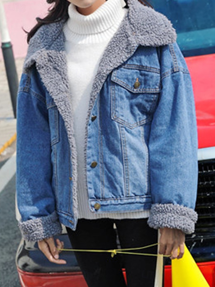 Damen Teddy-Mantel Hoodie Jacke Jeansjacke warm halten Atmungsaktiv Tasche Innenfutter aus Fleece Brautkleider schlicht Glatt Urlaub Strasse Freizeitskleidung Ausgehen Einreihiger Verschluss Standard 2025 - $41.99 –P3