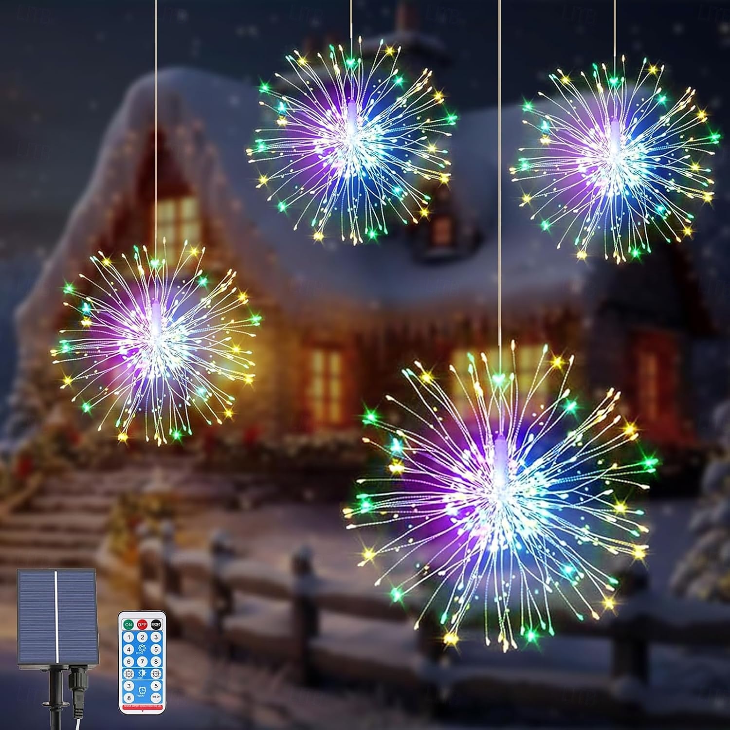 4db napelemes tűzijáték lámpák, napelemes pálya lámpák 360 led távirányítóval 8 mód, vízálló kültéri lámpák kertbe, udvarba, teraszra, sétányra, karácsonyi és ünnepi díszekre 2025 - $28.99 –P2