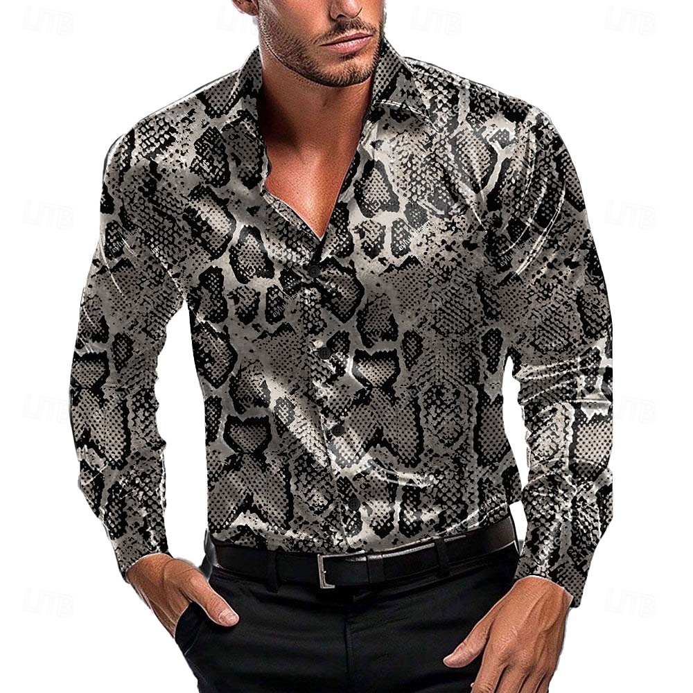 Herr Serpentin Casual skjorta Knapp upp skjorta Långärmad Mode Casual Fest Ledigt Vår Höst Vinter Hög krage Mörkgrå 2025 - $27.99 –P1