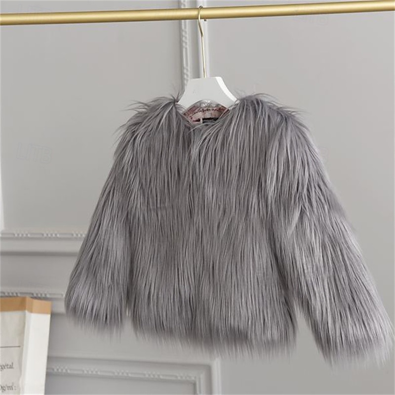 Kids Girls' Faux Fur Coat Solid Color Cute School Coat Outerwear 4 years+ Fall White Champagne Wine 2025 - $36.99 –P6