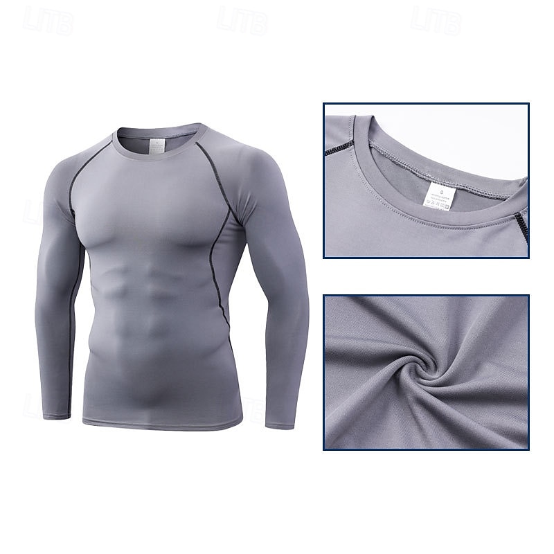 Men's Running T-Shirt Compression Shirt Long Sleeve Tee Tshirt Casual Athleisure Fall Breathable Quick Dry Gym Workout Running Walking Sportswear Activewear Solid Colored Black White Blue 2025 - $16.99 –P4