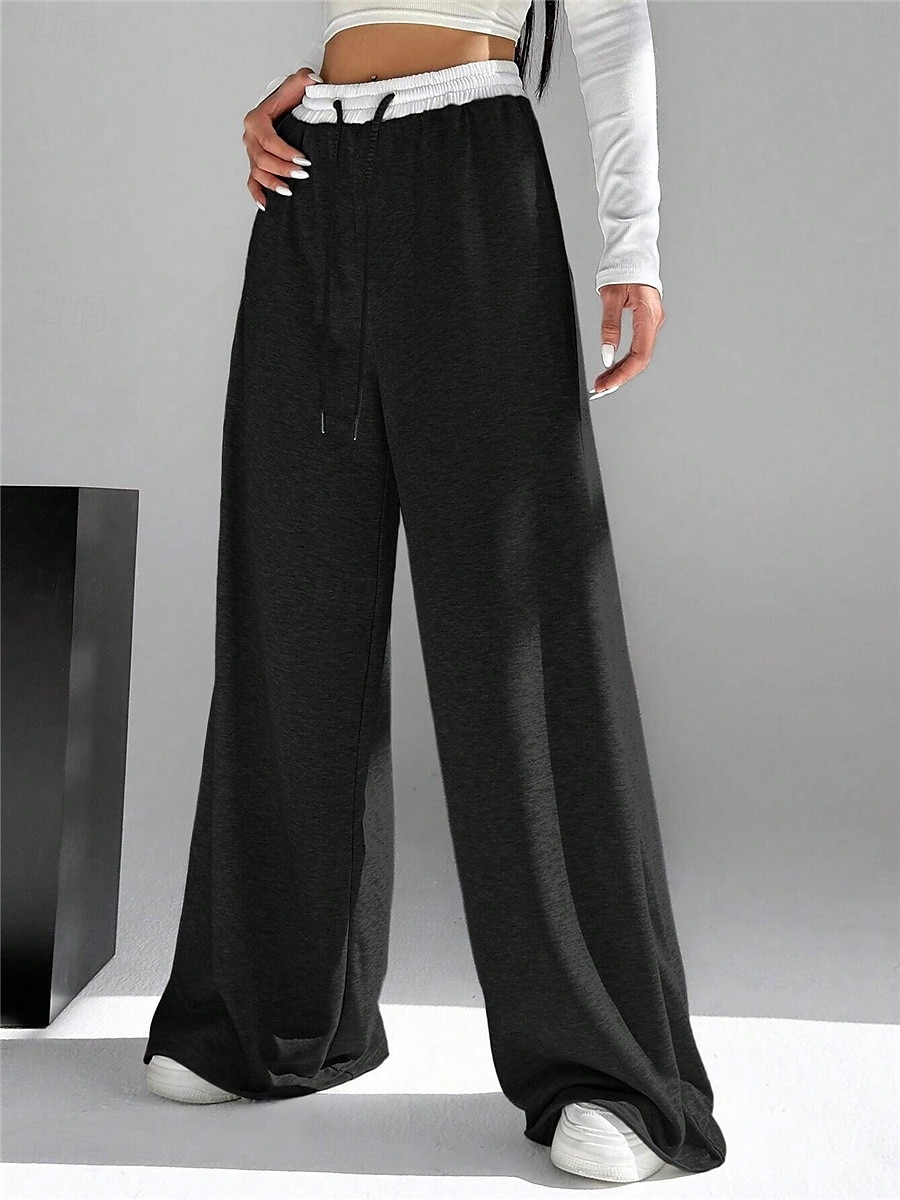 Dame Joggebukser Bred Bukseben kinesisk Mote Gatemote Full lengde Høy Midje عادي Lomme Elastisk midje comfy Myk Bekvem Mikroelastisk utendørs Gate Svart Grå Vår & Vinter Normal 2025 - $29.99 –P5