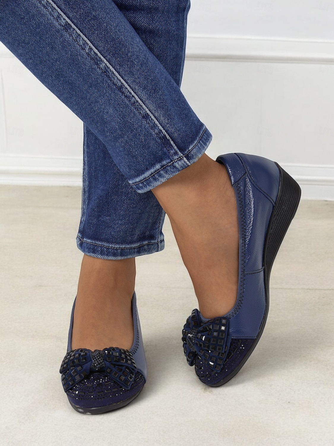 Women's Leather Wedge Flats with Decorative Bow and Embellished Toe – Comfortable Casual Slip-On Shoes for Everyday Wear 2025 - $46.99 –P9