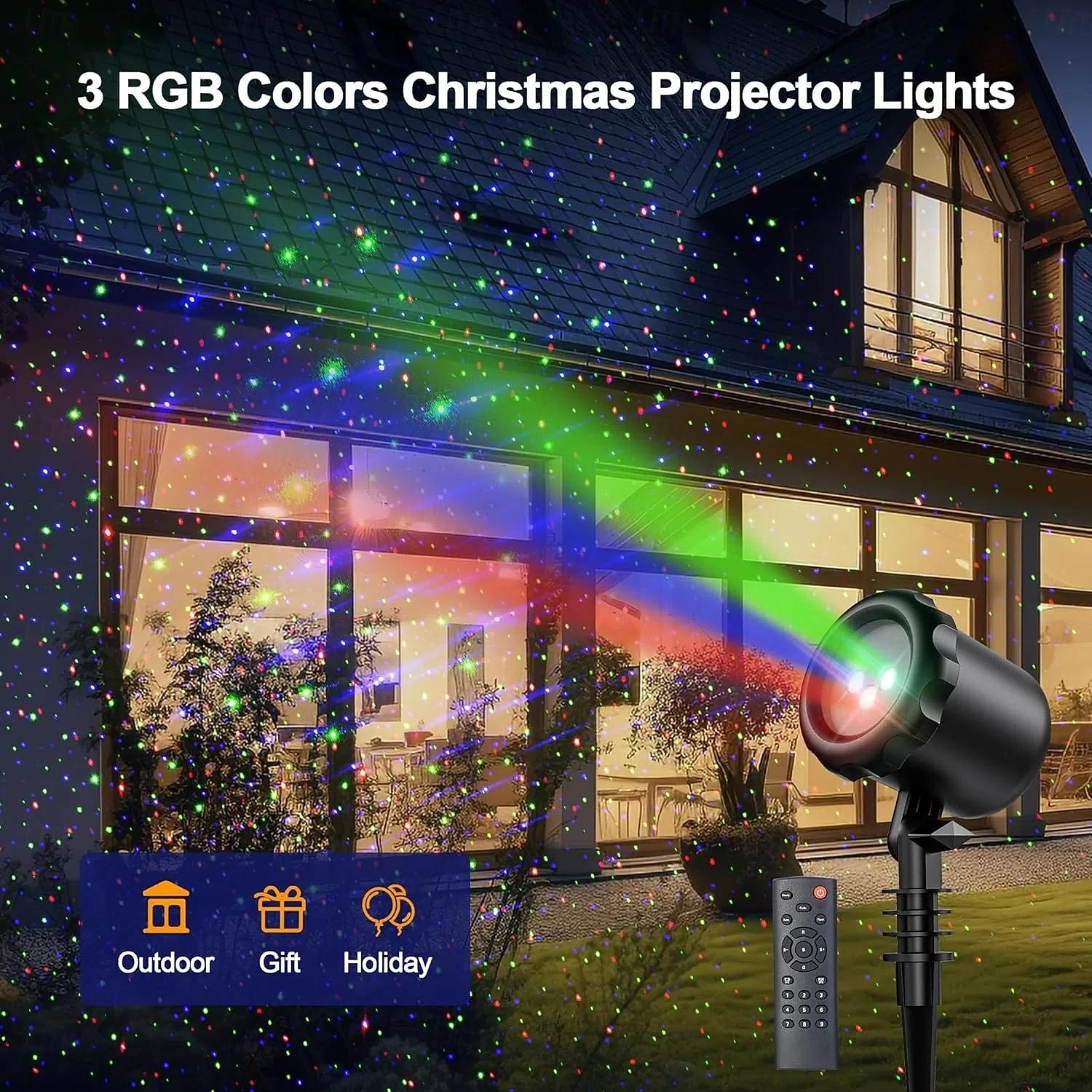 Laser Christmas Projector Lights Outdoor, 3 Color 50 Feet Projection Holiday Projector Light with Remote Control Firefly Lights Star Shower Lazer Lights Christmas Decorations Outdoor for Party Garden 2025 - $63.99 –P2