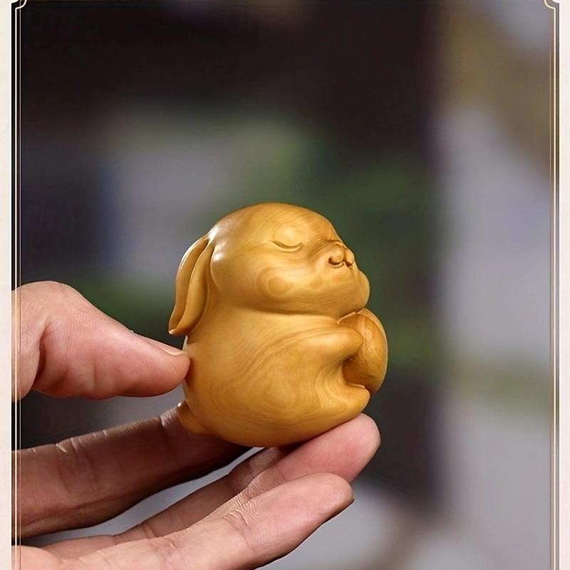 2025年 愛らしい愛らしいウサギの手作り木製フィギュア - コレクションフィギュア、かわいいデスクデコレーション、絶妙な彫刻のディテールを備えた手工芸品シリーズのギフト用品  コレクション – $5.49 -P6
