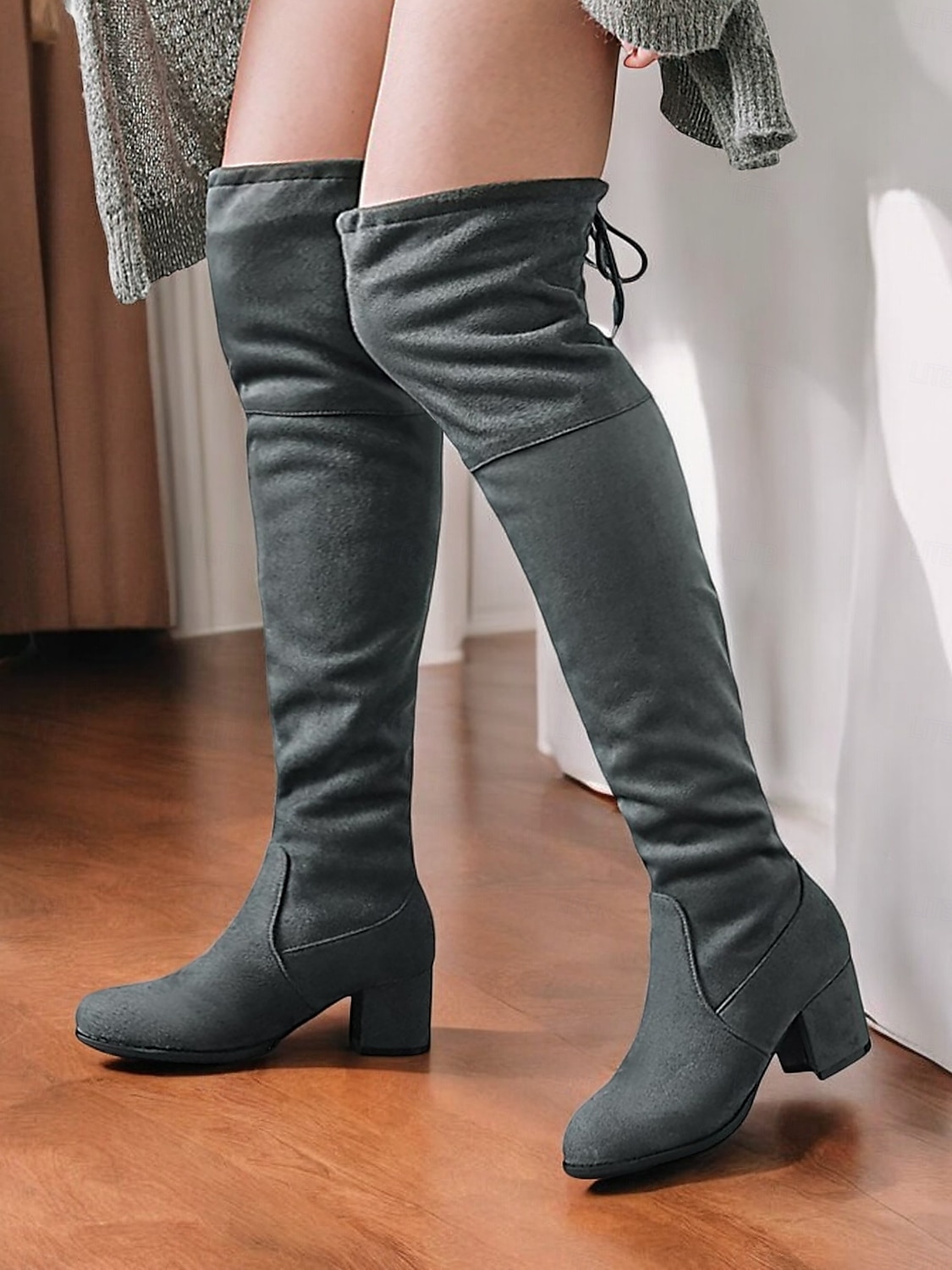 Burgunderfarbene Overknee-Stiefel für Damen mit Blockabsatz und Schnürdetail – stylische hohe Stiefel für Herbst- und Winter-Outfits 2025 - $59.99 –P5