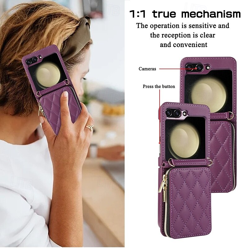 Phone Case For Z Flip 6 Z Flip 5 Z Flip 4 Z Flip 3 Back Cover with Stand Holder Zipper Card Slot Retro TPU PU Leather 2025 - $26.99 –P8