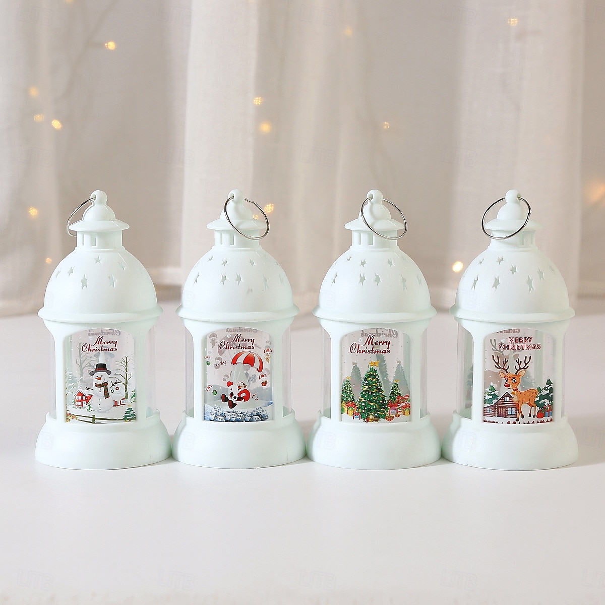 jul retro slott led levande ljus, batteridriven tomte  & snögubbe lykta festlig inredning för jul, nyår  & träd prydnad 2025 - $9.49 –P2