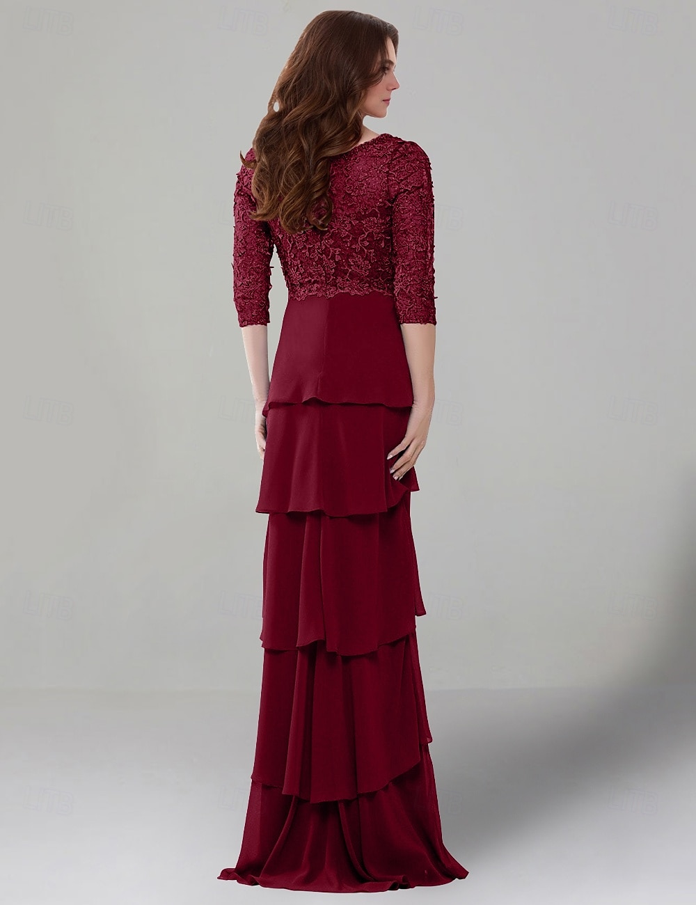 Vestido Sheath Mãe da Noiva Vestido Elegante Decote em V Comprimento do Chão Chiffon Stretch Mangas Médias com Renda Camadas em Cor Sólida de 2025 por $197.99 –P3