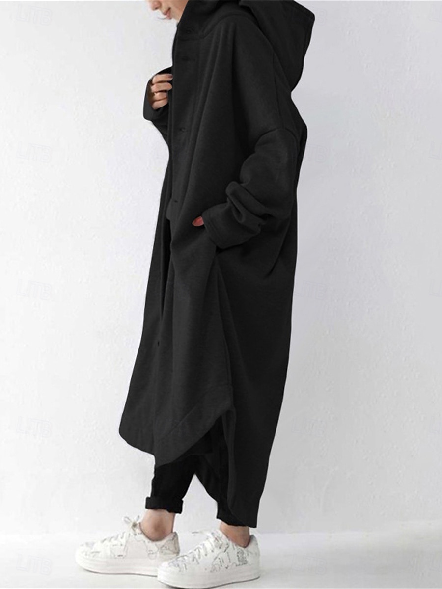 Veste à capuche Femme Extérieur Plein Air Usage quotidien mode Décontractées Avec poches Maxi Manteau Noir Rouge Abricot Automne Hiver Boutonnage Simple Sweat à capuche Standard S M L XL 2XL de 2025 ? $41.99 –P5