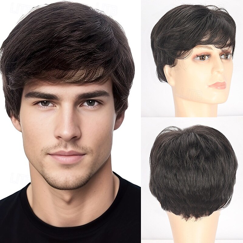 perruques pour hommes perruques noires courtes pour hommes perruques synthétiques superposées pour hommes perruques pour hommes à usage quotidien costume de cosplay de fête de 2025 ? $18.49 –P1