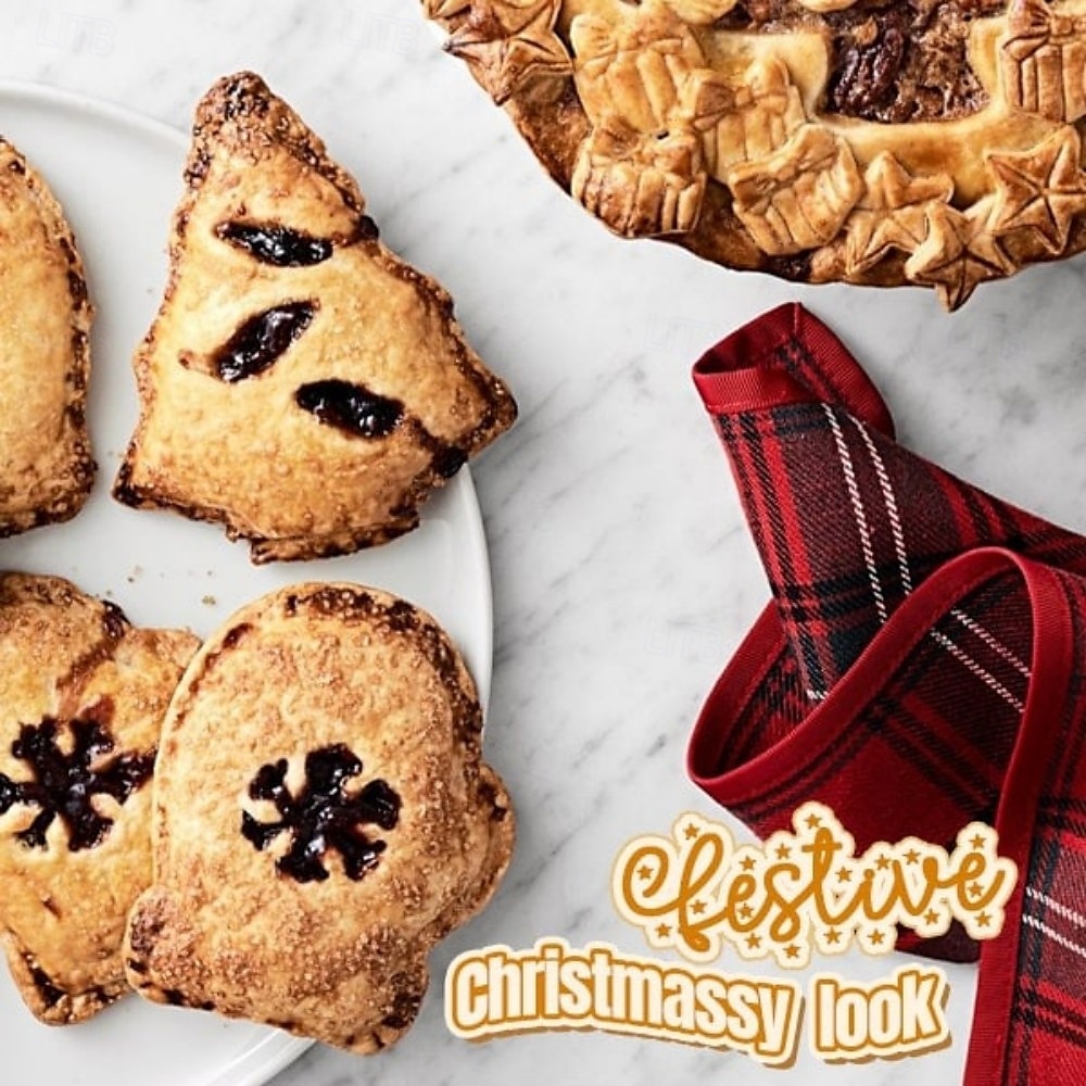 kerst one-press hand taartvormer, kerstkoekjesvormen voor appeltaart en gebak, kerstkoekjesvorm en taartkorstpersgereedschap 2025 - $6.49 –P6