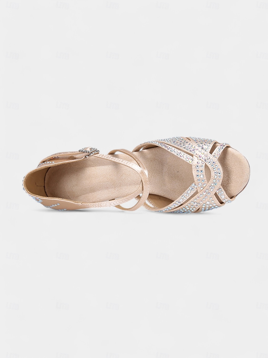 Escarpins de danse pour femmes en strass dorés avec brides croisées et semelle en daim – idéals pour les spectacles de danse de salon et de danse latine de 2025 ? $54.99 –P14