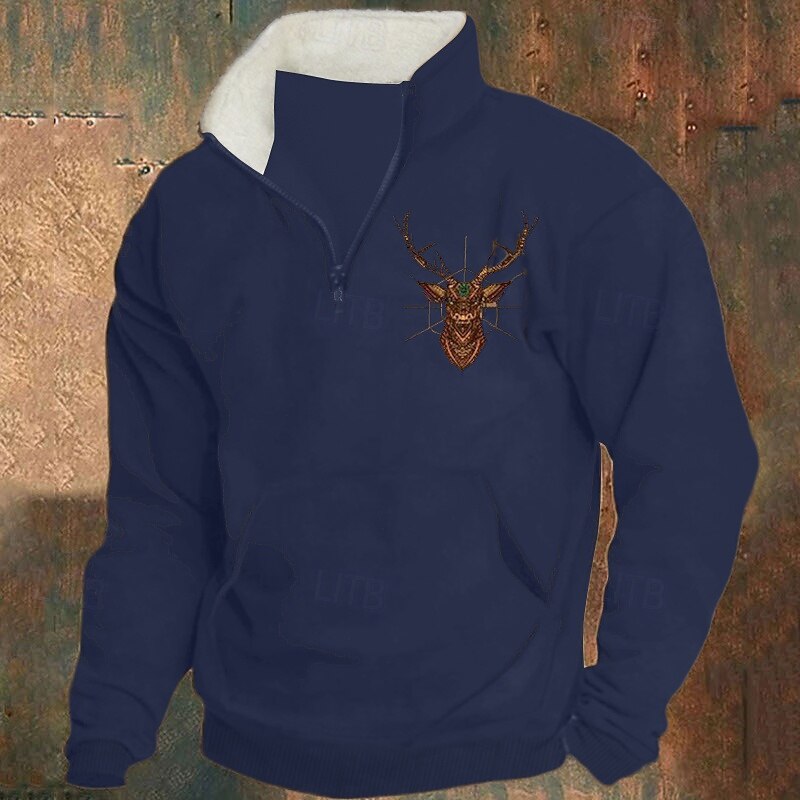 Per uomo Maglia Felpa con zip corta Nero Rosso Blu Cachi Mezza zip Renna Stampato Natale Quotidiano Ferie Poliestere Streetwear Casual Bavarese Autunno & Inverno Abbigliamento Felpe con cappuccio del 2025 a $30.99 –P12