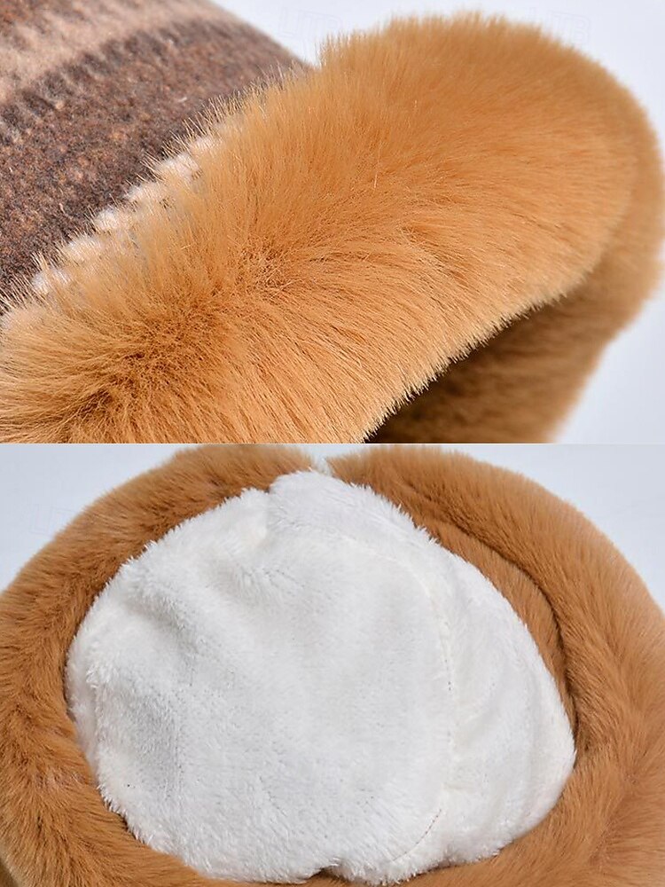 Women's Cozy Faux Fur Winter Hat – Vintage Striped Knit Bucket Hat with Warm Plush Lining 2025 - $14.99 –P6