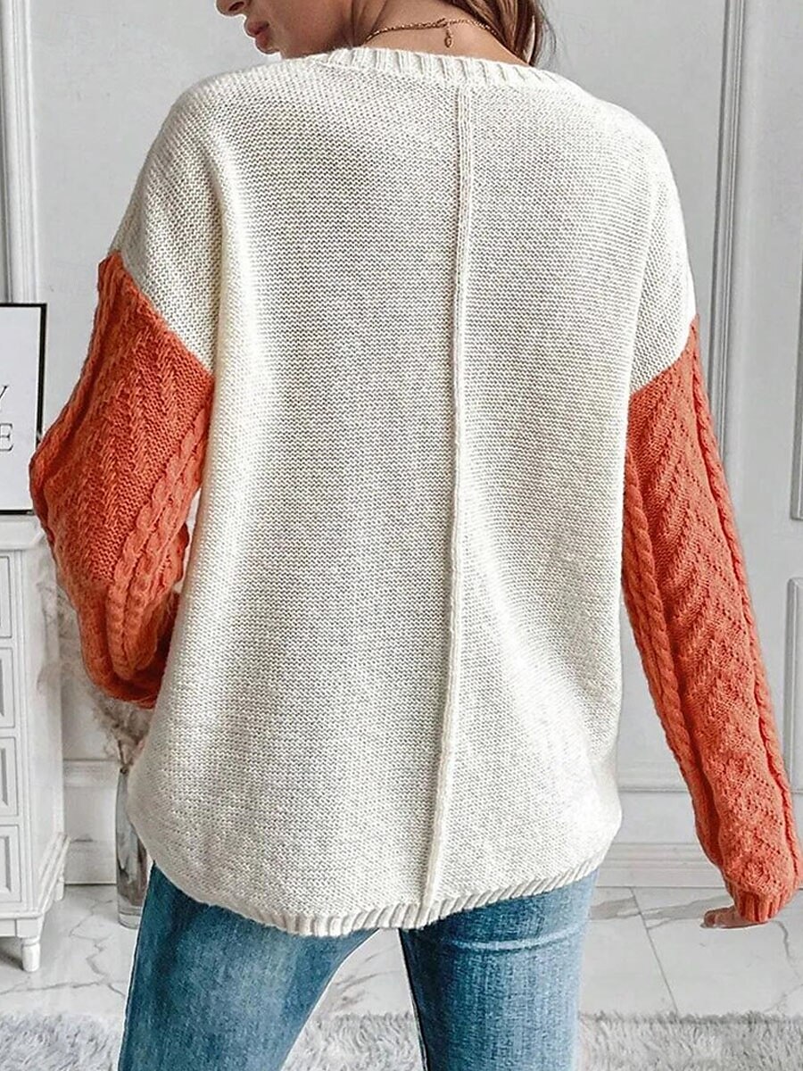 Dam Tröja Pullover tröja Ledigt Mjukt Ren färg Kabel Rund hals Ficka Stickat Långärmad Vanliga toppar Sticka Utomhus Dagligen Helgen Orange Grön Höst Vinter 2025 - $54.99 –P2