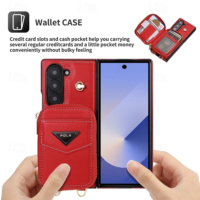 2025年 電話 ケース 用途 Zフォールド6 バックカバー ジッパ－ ストラップ付き リストストラップ付き レトロ風 TPU PUレザー  コレクション – $31.99 –P6