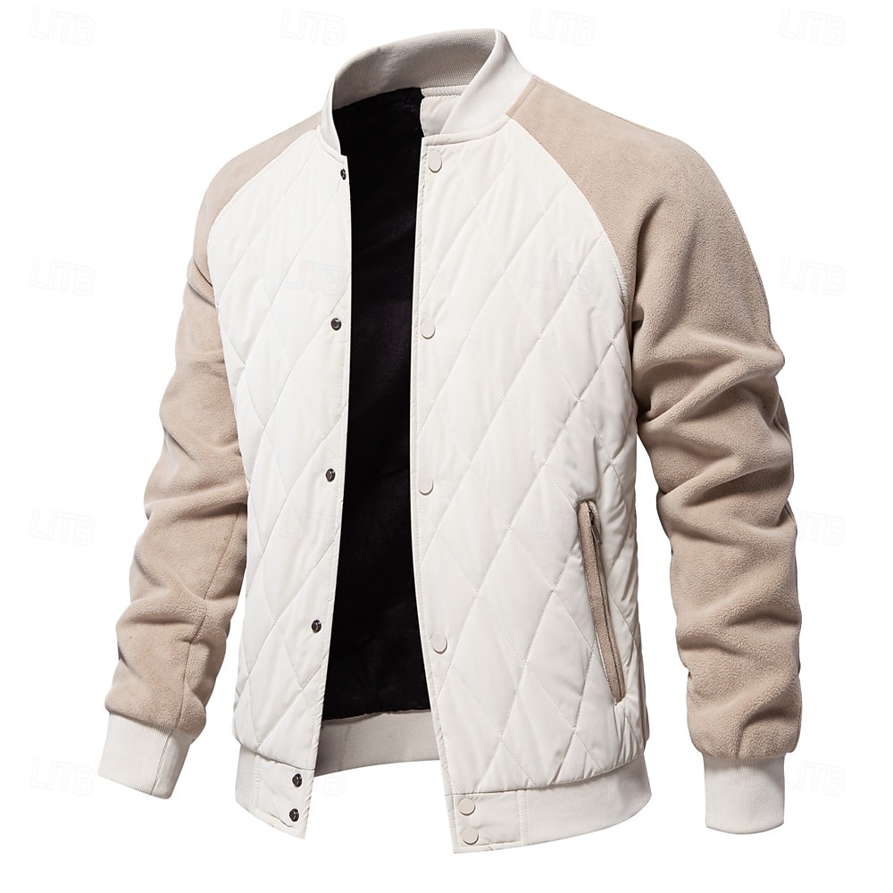 Men's Bomber Jacket Fleece Jacket Padded Casual Daily Vintage Style Fall & Winter Color Block Casual Standing Collar Regular Camel Apricot Black Army Green Grey Jacket 2026 - $62.99 –P7
