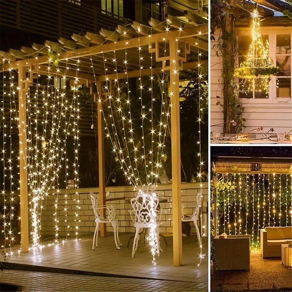 Luces de String Cortina 3x3M 300 LED 31V Calor Blanco 8 Modos Seguras para Decoración de Boda y Jardín 2026 - $50.99 –P8