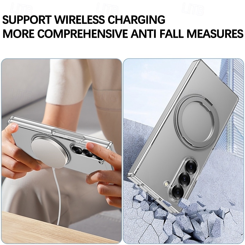 Phone Case For Samsung Galaxy Z Fold 6 Back Cover with Stand Holder Transparent Support Wireless Charging PC 2025 - $26.99 –P3