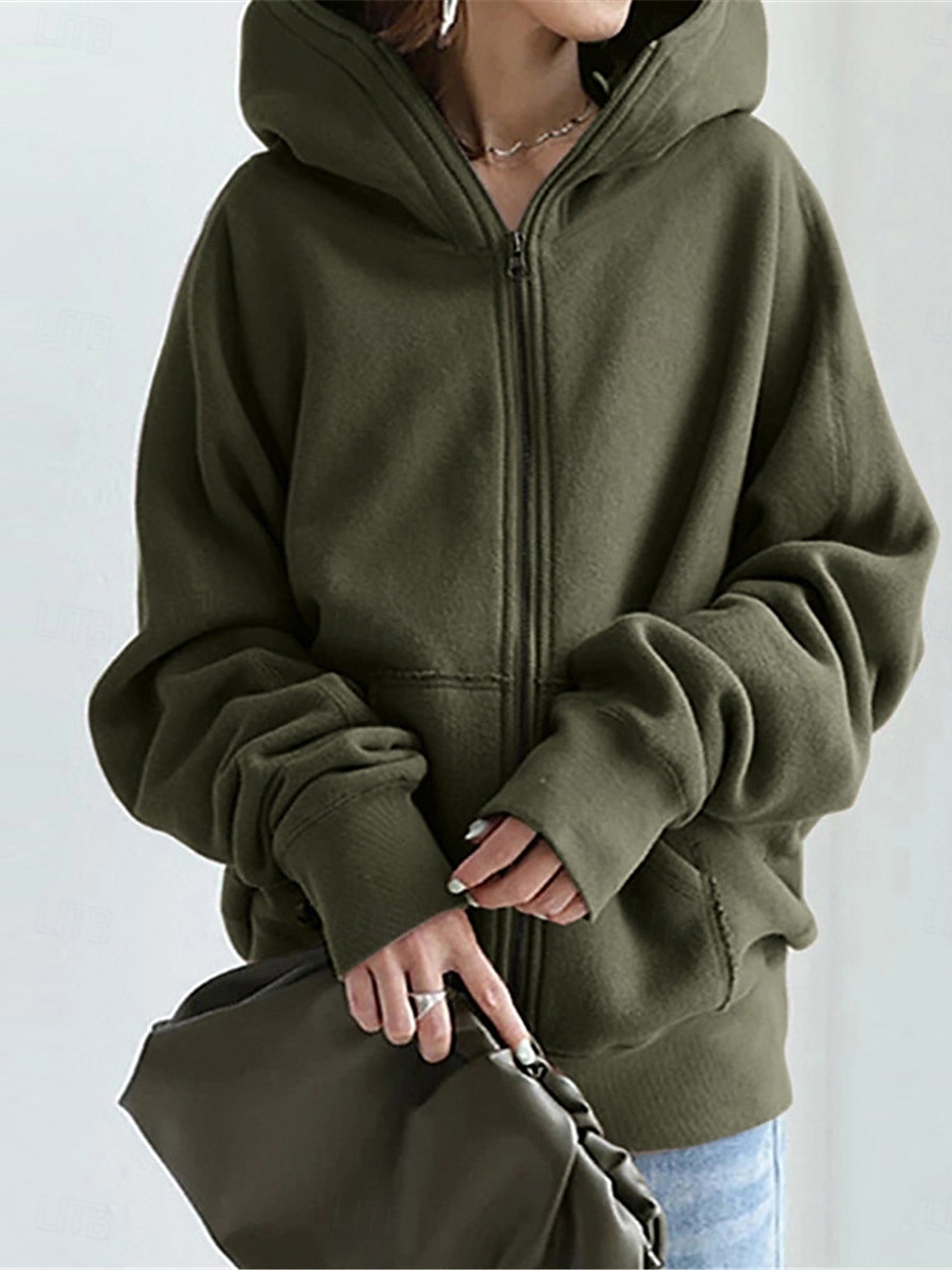 Mujer Chaqueta con capucha Exterior Calle Ropa Cotidiana Otoño Invierno Regular Abrigo Ajuste regular Mantiene abrigado Transpirable Elegante Casual Chaquetas Manga Larga Plano Con bolsillos Full Zip 2025 - $27.99 –P4