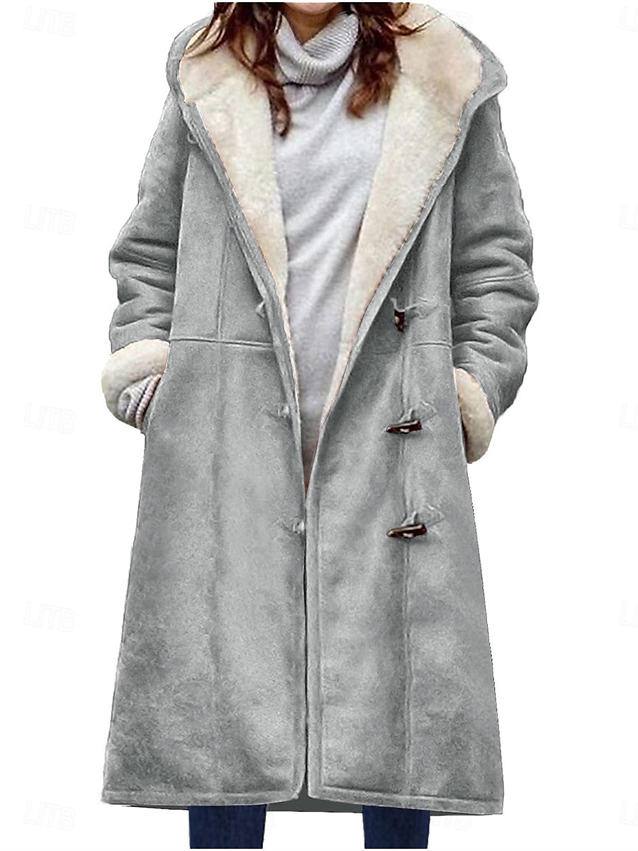 Dam Vinterkappa Teddyrock Utomhus Gata Dagliga kläder Höst Vinter Lång Täcka Normal Håller värmen Andningsfunktion Stylish Ledigt Jacka Långärmad Slät Med fickor Vin Kaki Grå 2025 - $44.99 –P11