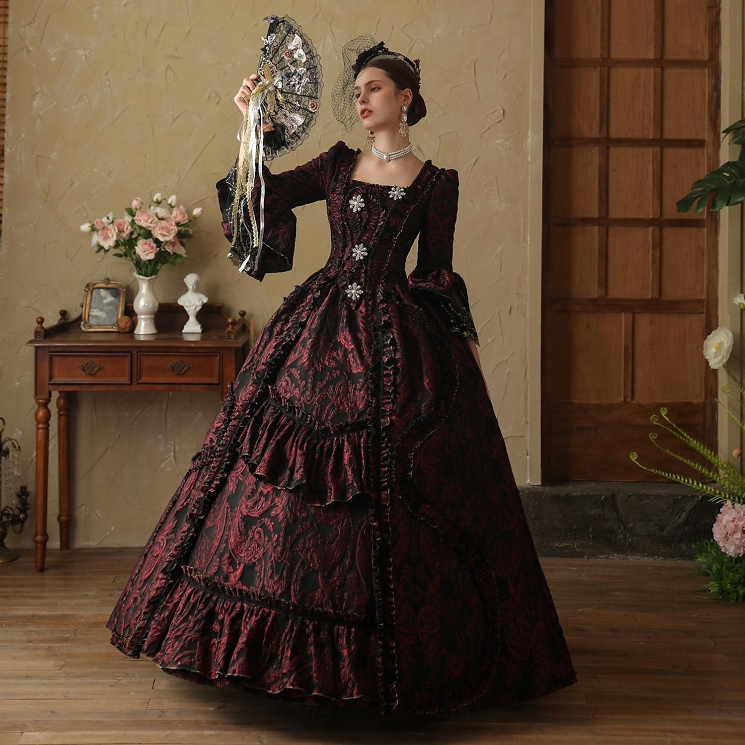 Gothic Rococo Vintage Inspired Dress Party Costume Prom Dress Princess Shakespeare Solid Color Ball Gown Women's Royal Halloween Carnival Valentine's Day Party Evening Party Masquerade Adults' Dress 2025 - $294.59 –P4