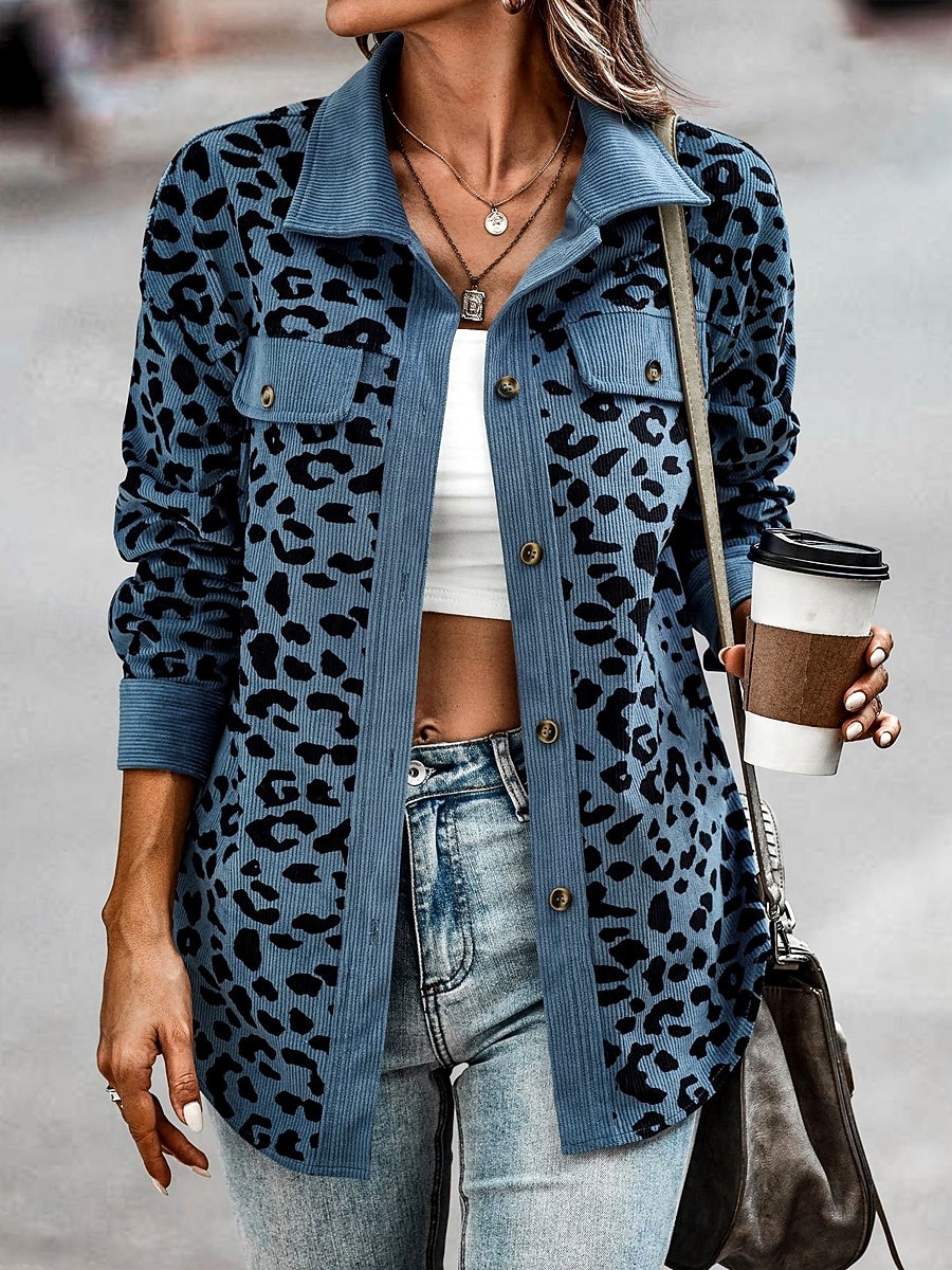Dam Vardaglig jacka Utomhus Gata Dagliga kläder Höst Vinter Normal Täcka Normal Håller värmen Andningsfunktion Stylish Ledigt Jacka Långärmad Leopard Med fickor Mönster Rodnande Rosa Blå Grön 2025 - $34.99 –P1