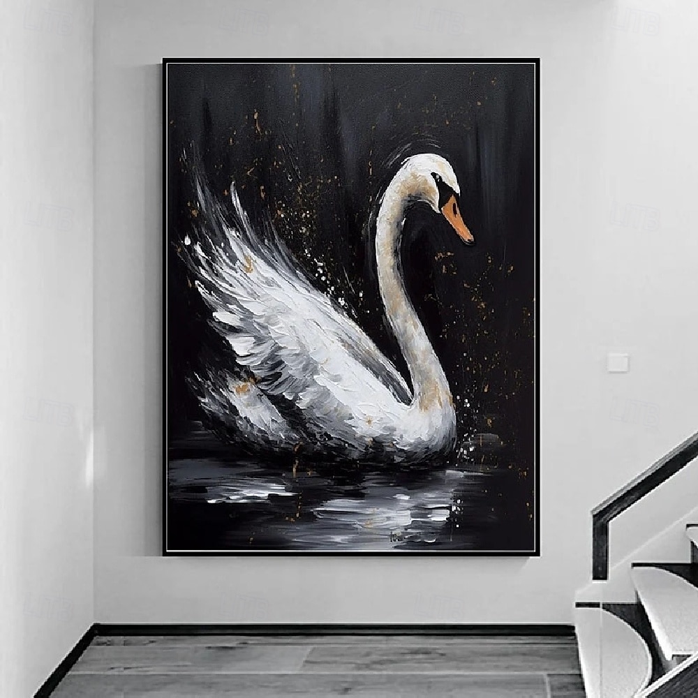 peinture à l'huile animale abstraite faite à la main peintures de cygne blanc sur toile peinture acrylique richement texturée faite à la main art mural moderne œuvre d'art peinte à la main pour de 2025 ? $116.99 –P4