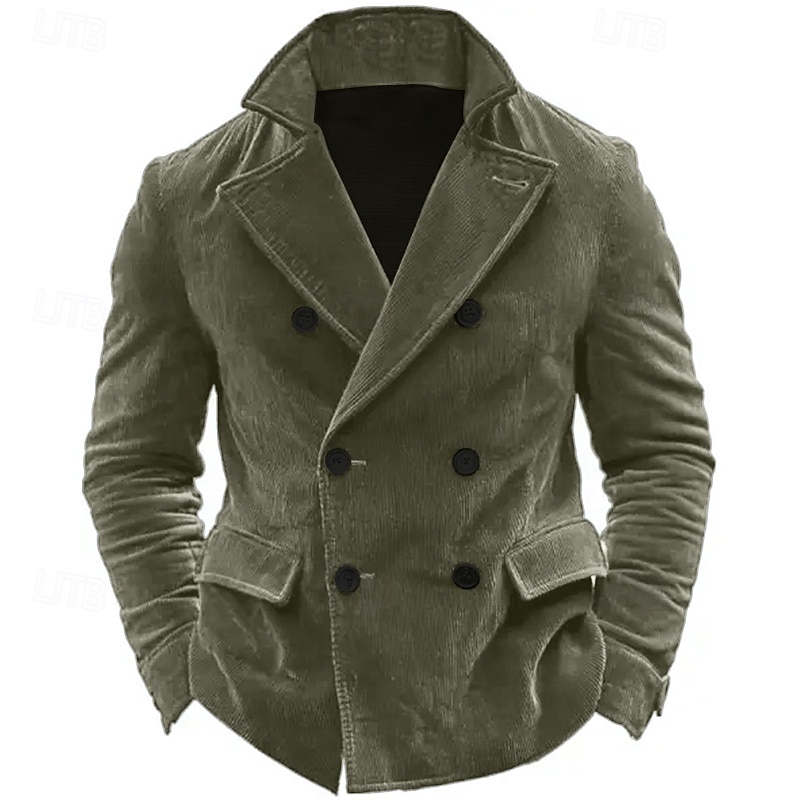 Men's Corduroy Jacket Corduroy Blazer Business Cocktail Party Wedding Party Fashion Casual Fall / Winter Polyester Corduroy Plain Button Pocket Comfortable Double Breasted Blazer Blue khaki Army Green 2025 - $61.99 –P2