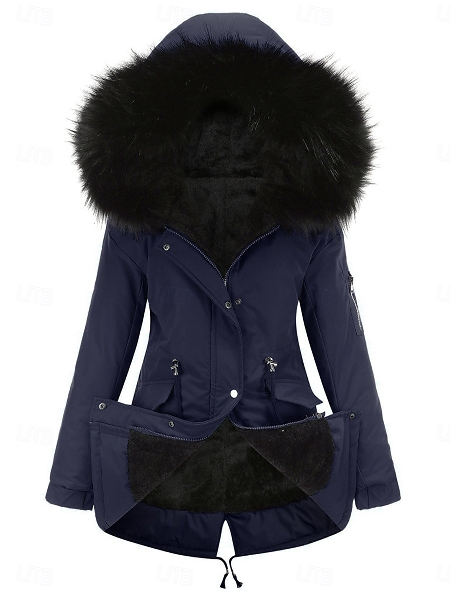 Dame Parkas Hold Varm Pustende Glidelås Lomme Pelskrage Fleece Lined Fritid عادي Feriereise Gate Dagligdagstøy Ut på byen Glidelås Normal Hettegenser Normal Langermet Yttertøy Svart Rosa Rød Høst 2025 - $57.99 –P11