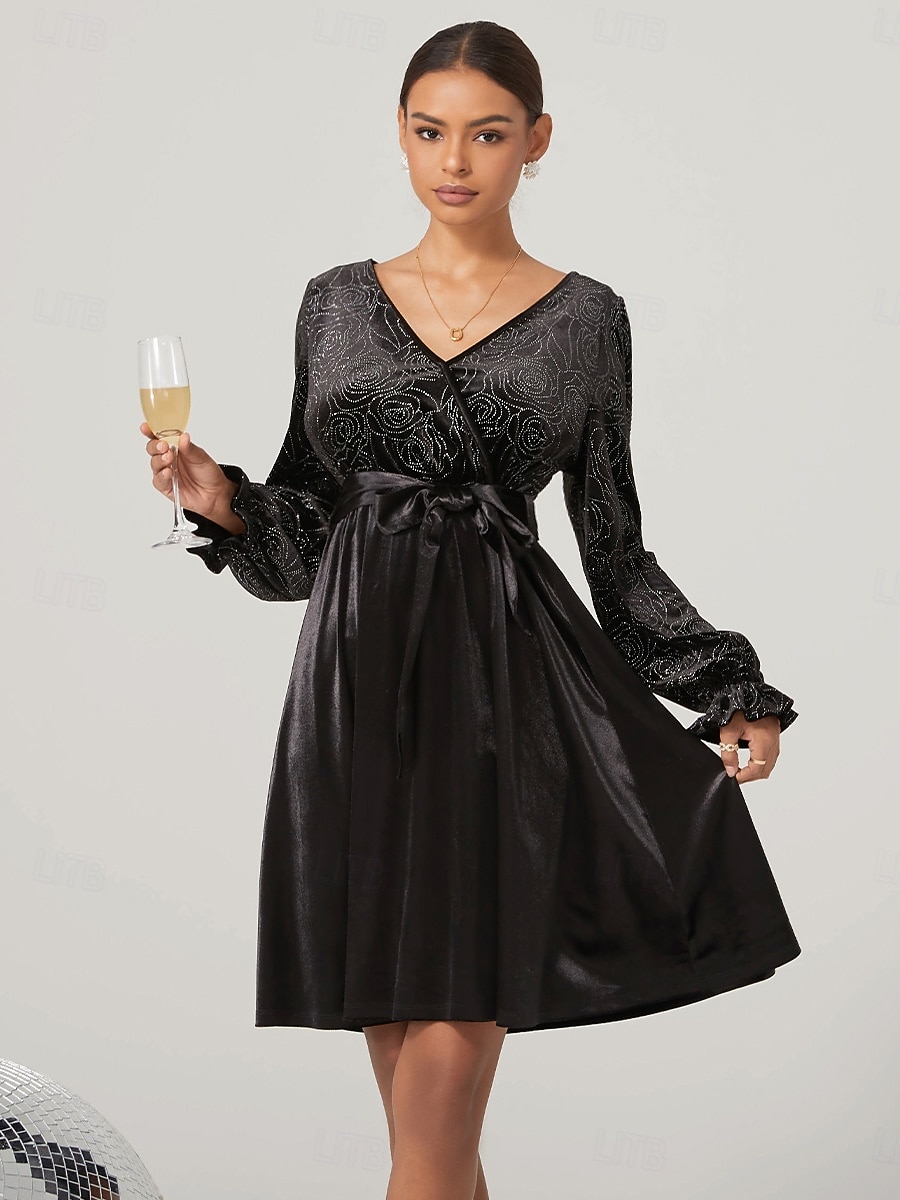 knee length dresses for ladies Women Long Sleeve Mini Dress 2022 Autumn Winter New Female Square Coll –  Godlockis main image 0